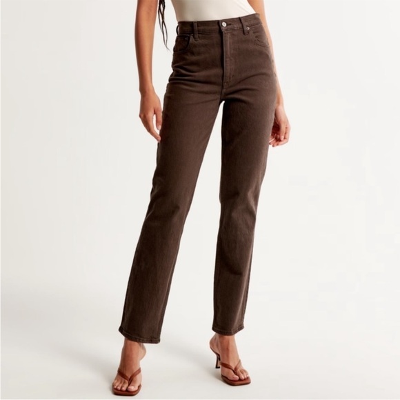 ABERCROMBIE & FITCH | Ultra High Rise 90s Straight Jean Dark Brown | 36, US 22 - Picture 1 of 9